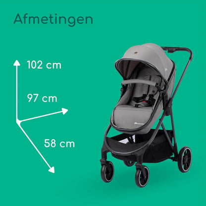 Bebeconfort Breeze Trio, 3 in 1 Kinderwagen Set met Autostoeltje, 0-22 kg (0-4 jaar), Omkeerbaar & Lichtgewicht Combi Wandelwagen, i-Size Autostoeltje, Compact Inklapbaar, Ruime Mand, Mineral Grey
