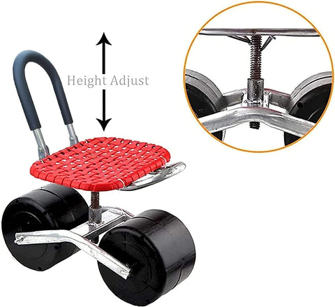Garden cart - Stool - with 3 wheels - Garden aid - Height adjustable - Red