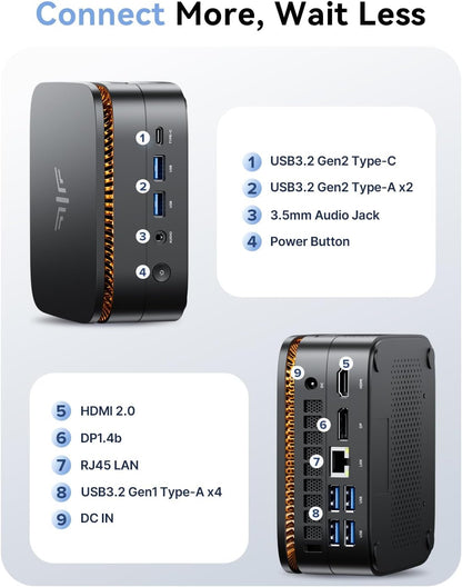 NiPoGi Pinova P1 Mini PC AΜD Ryzen 4300U W11 Pro (4C/4T, 3,7 GHz, beter dan N150) 16GB DDR4 256GB SSD 4K@60Hz Triple Display (HDMI 2.0 + Type-C + DP1.4) / WiFi 5 / BT 4.2 / LAN Computer Büro/Bildung