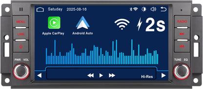 autoradio met draadloze CarPlay & Android Auto | Compatibel met Jeep Wrangler Commander Dodge Chrysler | Linux-systeem | 3S snelstart | OEM-geluidskwaliteit | IPS-touchscreen