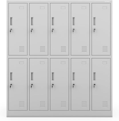 Jan Nowak metal locker cabinet for school and dressing room steel spindle box with lock and 10 separate compartments with hanging rod ventilation and label holders professional locker 150 x 136 x 45 - QUORE