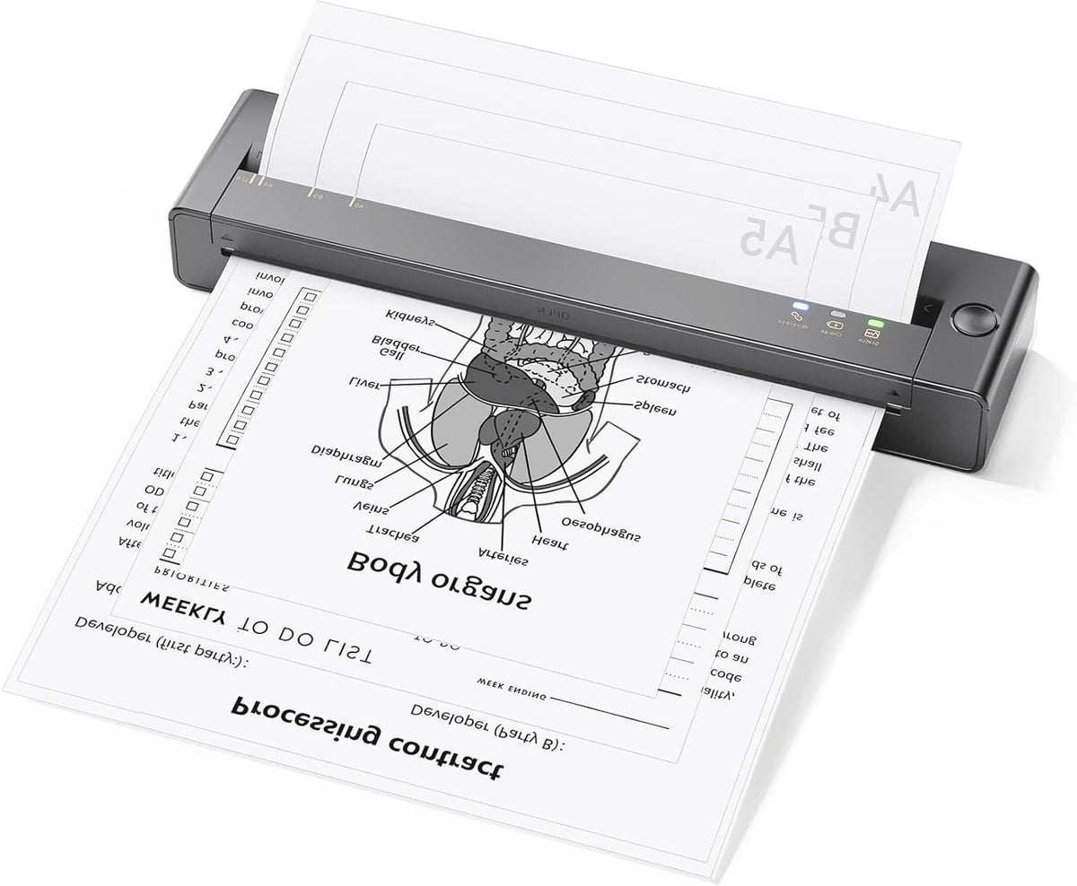 Draagbare Printer – Mobiele Printer – Thermische Printer – Mini Printer – Bluetooth Printer – Inktloos Printen – Lichtgewicht 0,6 kg – Ondersteunt A4 & US Letter