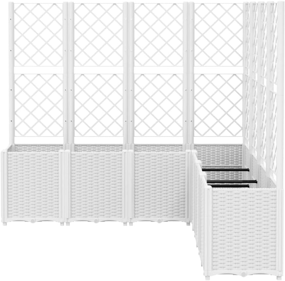 Planter with Trine Grate, White, 160 x 160 x 140 cm, Rectangular Large Flower Pot for Indoor and Outdoor Use, Frost-Resistant, UV Protection - QUORE