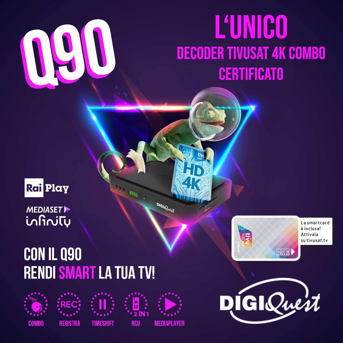 DIGIQUEST Combo 4K Tivâsat, Q90, DVB-T2, DVB-S2 zwart