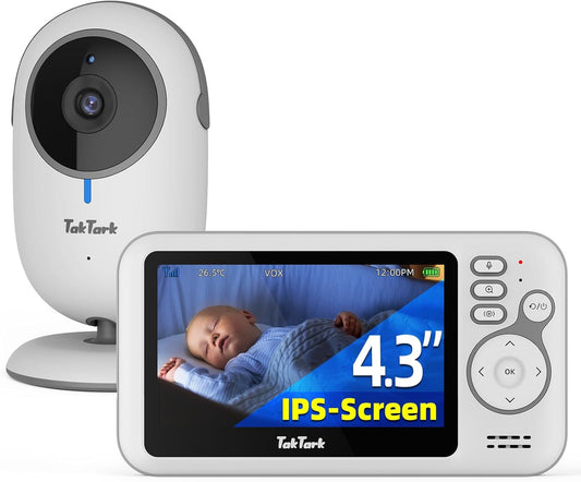 TakTark Babybewakingscamera, 11,9 cm (4,3 inch), draadloos, nachtzicht, VOX, bidirectionele communicatie, temperatuursensor, geen lichtstoringen, alleen beweging