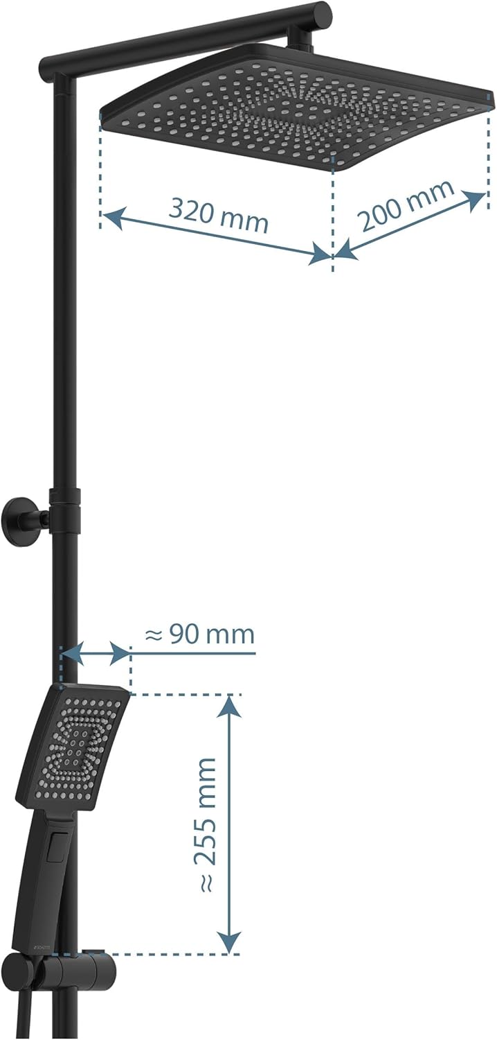 Doucheset – Douche Systeem – Regendouche – Handdouche – Douchekop – Thermostaatkraan – Grote Regendouche 32x20 cm – In Hoogte Verstelbare Handdouche