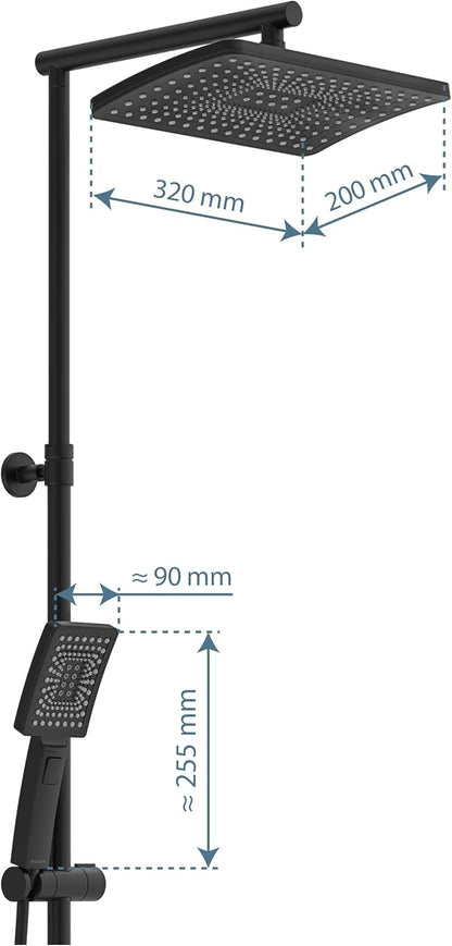 Doucheset – Douche Systeem – Regendouche – Handdouche – Douchekop – Thermostaatkraan – Grote Regendouche 32x20 cm – In Hoogte Verstelbare Handdouche