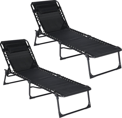 Brixy Sunbeds (set of 2) - Foldable - Includes Pillow - Sun beds - Sun loungers - Adjustable - Garden - Weatherproof - Anthracite - QUORE