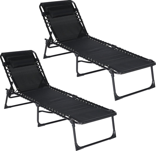 Brixy Sunbeds (set of 2) - Foldable - Includes Pillow - Sun beds - Sun loungers - Adjustable - Garden - Weatherproof - Anthracite - QUORE