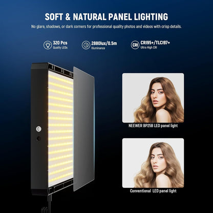 Led-Videolichtset Set van 2 – Videolamp – Studiolamp – Paneellamp – Fotolamp – 320 Leds Per Lamp – Dimbaar 1-100% En 2700-6500 K