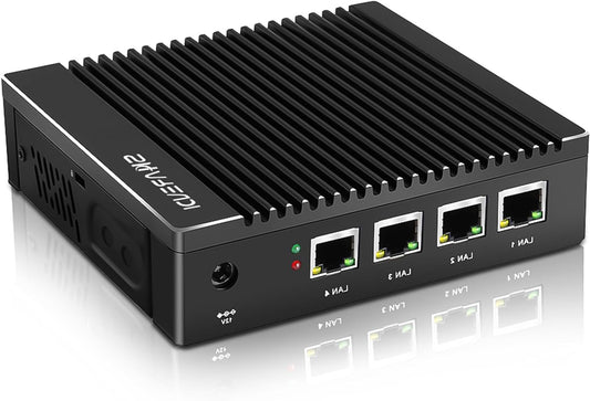 Fanless Mini PC Intel N3700 Quad Core, Firewall Micro Appliance, 4 Intel 2.5GbE i225 Gigabit NIC Port Mini-Desktop Computer, AES-NI, USB3.0/HDMI/VGA, 8G DDR3 128GB SSD. - QUORE