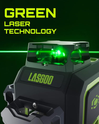 Laserwaterpas – Kruislijnlaser – Lijnlaser – Laserniveau – Bouwlaser – Zelfnivellerend 3x360° Groen – 2 Oplaadbare Batterijen, Magnetische Hefstandaard