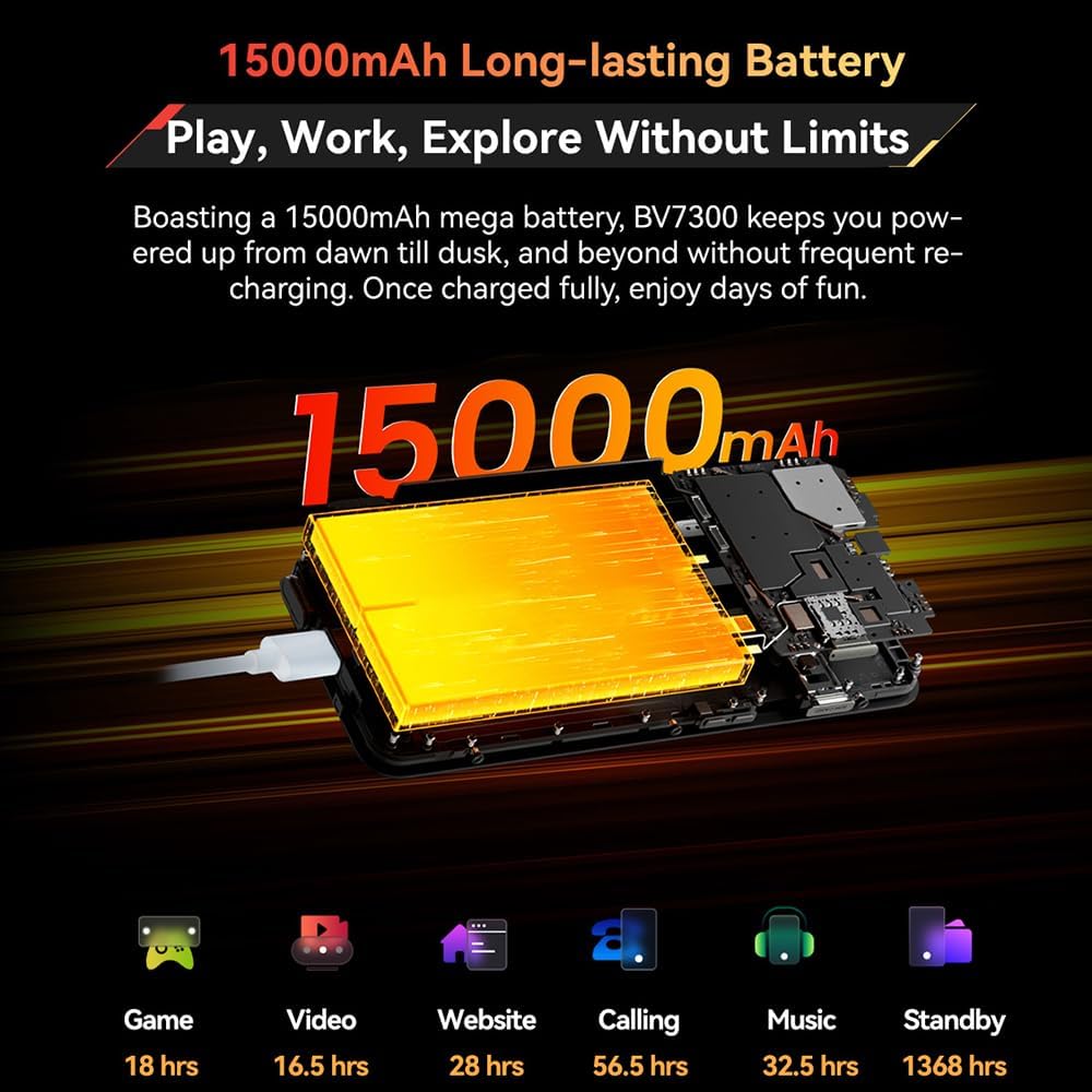 Blackview BV7300 robuuste smartphone Android 14, 18GB+256GB/2TB TF, 15000mAh 45W snelladen, 50MP+32MP+20MP nachtzichtcamera, 6,67" FHD+, 800LM kamplicht robuuste telefoon