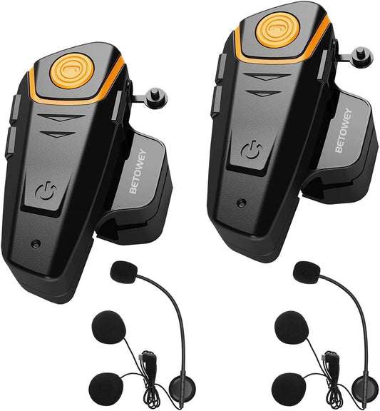 2x BT-S2 Helm Bluetooth-headset, BETOWEY Motorfiets-intercom Bluetooth-communicatiesysteem Interphone voor Paardrijden, Skiën