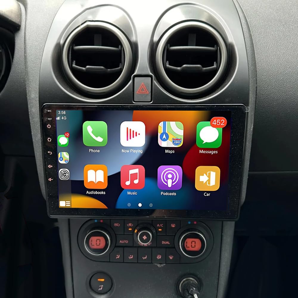 Android 14 autoradio voor Nissan Qashqai J10 2007-2016, 2 DIN Radio met CarPlay Android Auto navigatie wifi 9-inch IPS-touchscreen met Bluetooth FM/RDS + achteruitrijcamera Mirror Link 2+32G