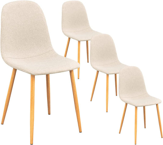FurnitureR Set van 4 eetkamerstoelen met vierkante rugleuning van stof, kitchenette zonder fauteuil, beige