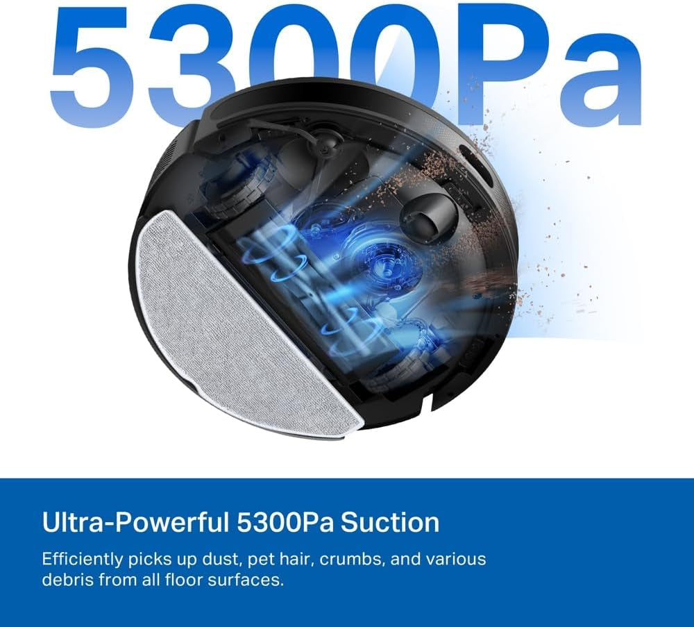Tapo RV20 Max, 4-in-1 robotstofzuiger en dweil, 5300 Pa ultrastofzuiger, MagSlim LiDAR navigatie, IQ + Smart Cleaning, ultradun design 83 mm, reiniging aanpasbaar met app, Alexa en Google