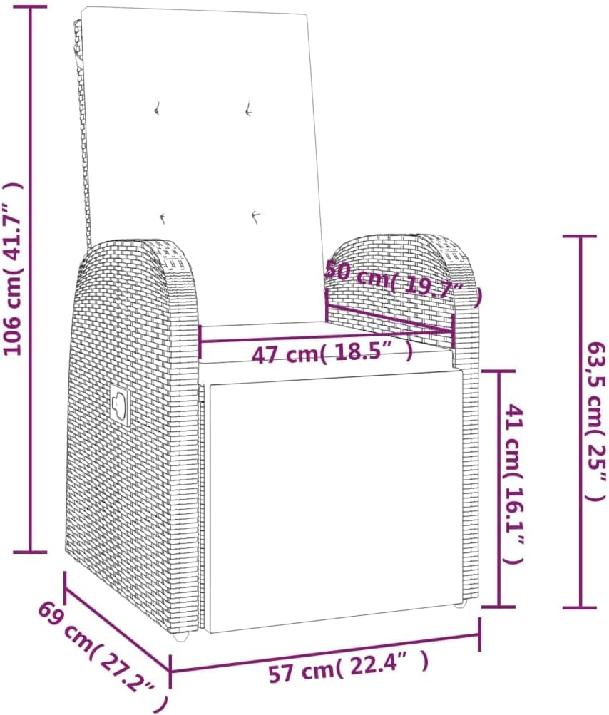 Tuinstoel – Tuinstoel – Lounge Stoel – Balkonstoel – Relaxstoel – Verstelbaar – Weerbestendig PE Rattan met Kussen – Staal Frame Donkergrijs