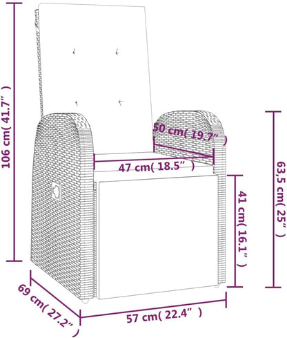 Tuinstoel – Tuinstoel – Lounge Stoel – Balkonstoel – Relaxstoel – Verstelbaar – Weerbestendig PE Rattan met Kussen – Staal Frame Donkergrijs