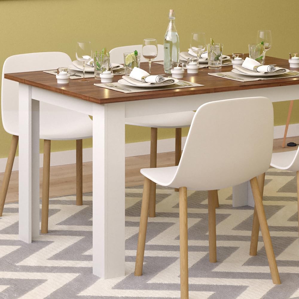 Vicco Dining table "Karlos", Walnut/White, 140 x 90 cm - QUORE