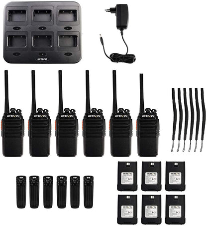 Retevis RT24 Portofoons PMR446 Vergunningsvrije 16 Kanalen CTCSS/DCS VOX Oplaadbare Walkie Talkies (6 Stuks) met 6-weg Lader (1 Stuk)