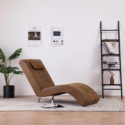 Relax Chair with Cushion, Chaise Lounge with Galvanised Steel Legs, Relax Chair for Living Room, Modern Recamiere with Polyester Chaise Lounge, Brown Suede Look - QUORE