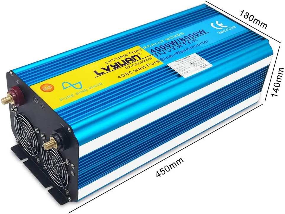 Omvormer, zuivere sinusgolf, 4000 W, 8000 W, transformator van 12 V naar 220 V, 230 V, met afstandsbediening en 2 USB-poorten, 2 leds