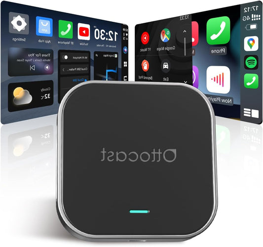 Draadloze CarPlay Adapter – Android Auto Interface – Auto Multimedia Systeem – Smart Car Hub – Android 13 Besturingssysteem – 4GB RAM & 64GB Opslag – Netflix en YouTube Streaming – WiFi & 4G SIM Connectivity