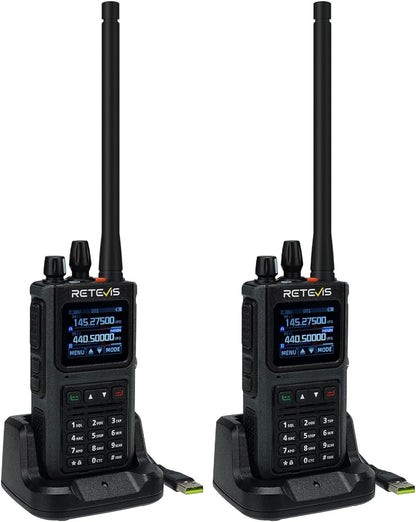 Retevis C1 Walkie talkies Lange Afstand, Professionele Portofoon IP67 Waterdichte 1800mAh Groepsoproep Ruisonderdrukking VOX, Dual Band Walkie Talkie voor Volwassenen Bosredding (Zwart, 2 Stuks)