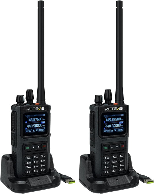 Retevis C1 Walkie talkies Lange Afstand, Professionele Portofoon IP67 Waterdichte 1800mAh Groepsoproep Ruisonderdrukking VOX, Dual Band Walkie Talkie voor Volwassenen Bosredding (Zwart, 2 Stuks)