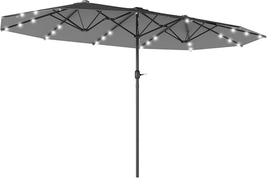 Outsunny Parasol with Double LED Parasol, 440 x 260 cm, Garden Parasol, Market Parasol, Large Patio Umbrella with Hand Crank, Oval Metal - QUORE