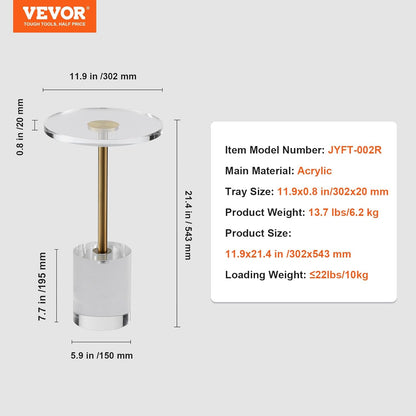 VEVOR Bijzettafel, rond, 302 x 543 mm, bankpunt van acryl, salontafel, maximale belasting 10 kg, nachtkastje, eenvoudige installatie, voor zaken binnen handbereik, woonkamer, slaapkamer, balkon,