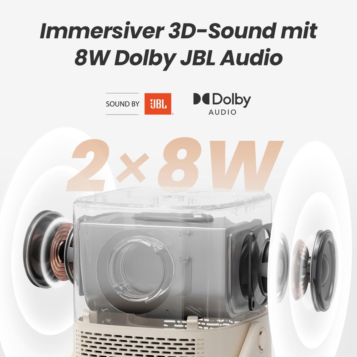 JBL, T2 Draagbare beamer met geluid van JBL, T2, FHD 1080P, native outdoor beamer met 2,5H ingebouwde batterij, autofocus, trapeziumcorrectie, kleine projector, thuisbioscoop, projector voor mobiele