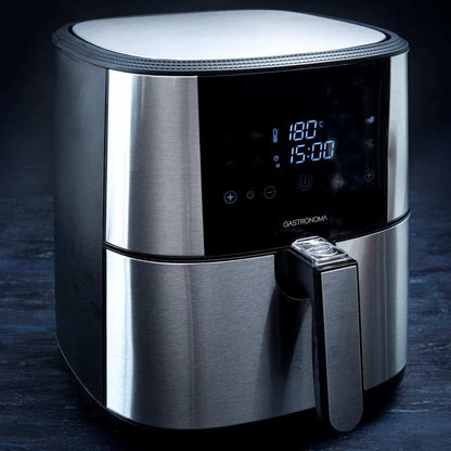 Gastronoma 18290002 Heteluchtfriteuse, 6 liter, XXL, van roestvrij staal, met digitaal led-display, 8 programma's, 1800 watt, heteluchtfriteuse, zonder olie, roestvrij staal, zwart