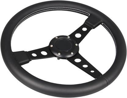 Stuurwiel – Sportstuur – Race Stuur – Drift Stuur – Lederen Stuur – 14 Inch (350mm) – Zwart Leer Met Witte Stiksels