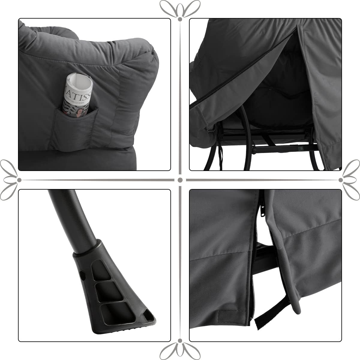 HollyHOME Relax Fauteuil met Voetenbank Woonkamer Stoel Slaapkamer Stoel Lounge Stoel met Armleuningen Leesstoel Accentstoel met Stalen Frame, Donkergrijs