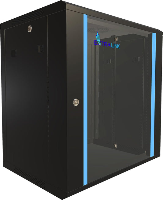 Netwerkkast 19 inch 12 HE 600 x 450 wandmontage zelfmonteerbaar frame afneembare zijwanden voor switches UPS server netwerkuitrusting serkast 19 inch gehard glas zwart rek 19 inch