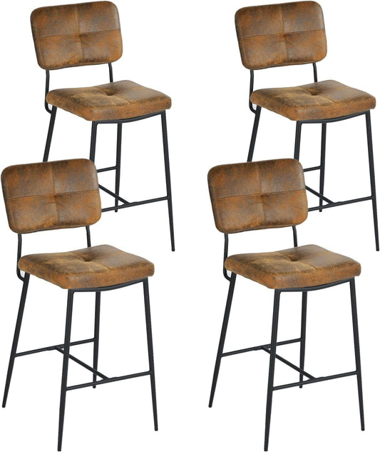 MEUBLE COSY Barkrukken, set van 4 barstoel, zithoogte 69 cm, met rugleuning en voetensteun van suède, voor bar, bistro, café, keuken, industrieel, bruin, 51x46x102cm