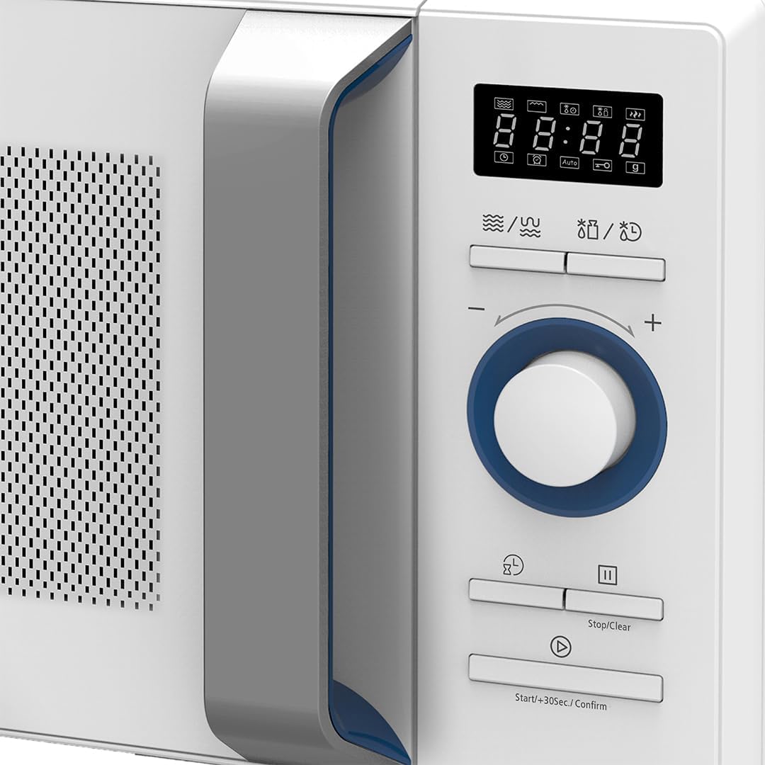 Magnetron – Microgolfoven – Mini Oven – Magnetronoven – Compacte Oven – 20 Liter – 800 W Magnetronvermogen – 1000 W Grillfunctie – 8 Programma’s – Digitale Timer 95 Min – Blauwe Geëmailleerde Binnenkant – Witte Glazen Deur
