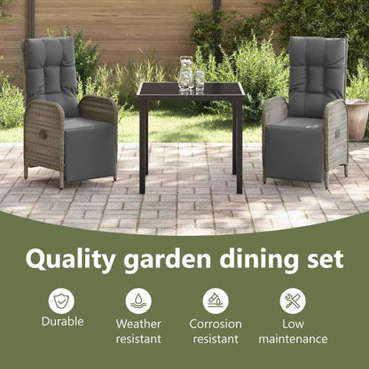vidaXL Set of 2 Adjustable Outdoor Sunbeds | Grey Poly Rattan, Ergonomic and Weatherproof - Perfect for your Garden, Patio or Balcony. Durable Steel Frame and Removable Cushion Covers. - QUORE