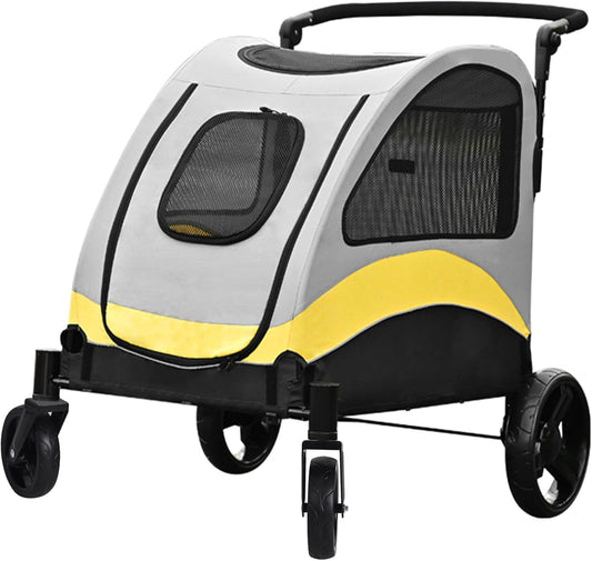 BingoPaw Heavy duty hondenwagen voor zware grote honden: opvouwbare hondenbuggy, tot 42 kg, hondenbuggy met 4 wielen, 3 netramen, verstelbare handgreep