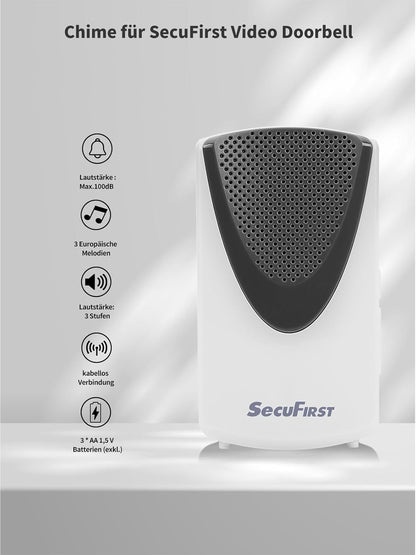 SecuFirst Slimme Video Deurbel met Camera met Draadloze Gong,Bedraad Doorbell, + SD Kaart 64GB opslag,Geen Verborgen Kosten, 2-Weg Audio, Zilver- DID701S