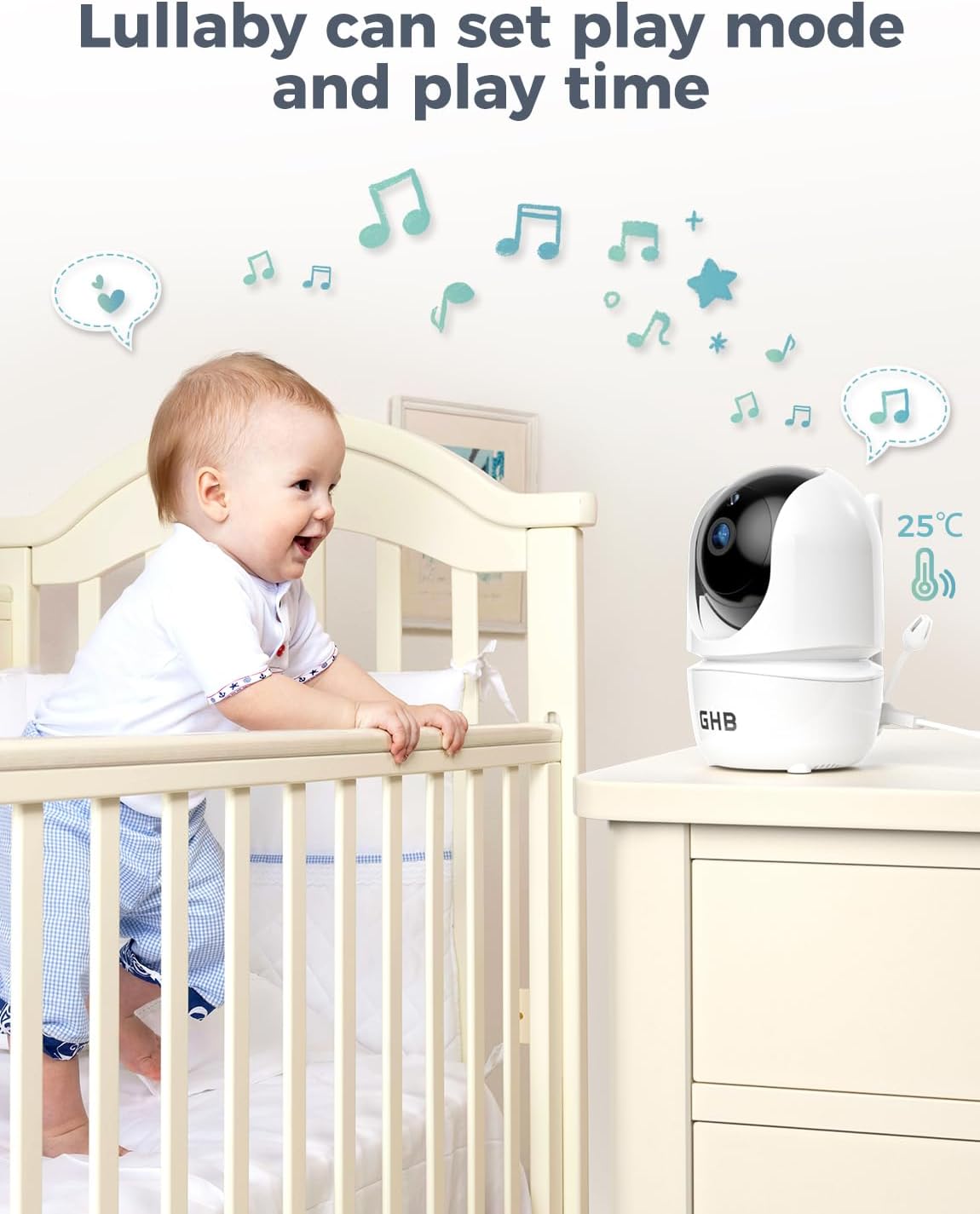 GHB Babyfoon met 2 camera's 5 inch 720P HD-display met tot 168 uur batterijduur in VOX-slaapmodus, tweerichtingscommunicatie, nachtzicht en temperatuurweergave