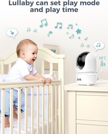 GHB Babyfoon met 2 camera's 5 inch 720P HD-display met tot 168 uur batterijduur in VOX-slaapmodus, tweerichtingscommunicatie, nachtzicht en temperatuurweergave