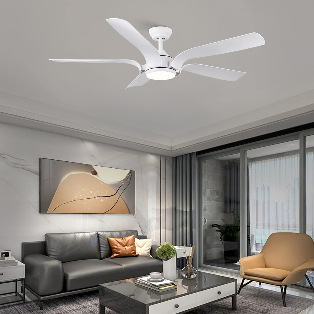 CJOY Plafondventilator met Lamp, LED Plafondventilator met Verlichting 142 cm Dimbaar, Plafondventilator Met Licht 3 Kleurtemperatuur 3000K/4000K/6500K, Zomer- en Wintermodi