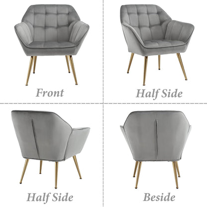 Fluwelen Tub Stoelen – Fauteuils – Fluwelen Stoelen – Relaxstoelen – Zithoeken – Grijs – Set Van 2 – Goudkleurige Metalen Pootjes – Hoog Zitcomfort