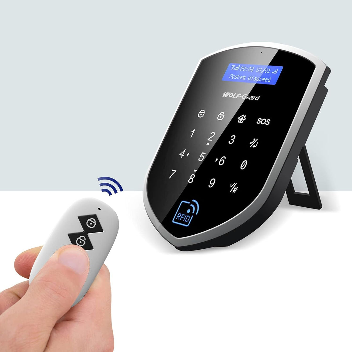 Wolf-Guard WM2GR-P WiFi en GSM 433 MHz veiligheidsalarmsysteem met huisdiervriendelijke bewegingsmelder, batterij-arme deurdeursensor, RFID-tag