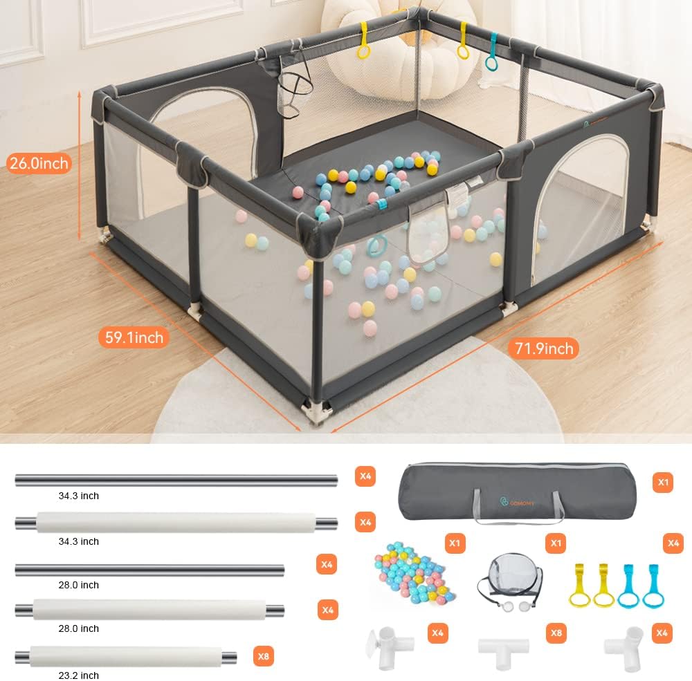 COMOMY Baby Playpen 180 x 150 x 66 cm Playpen for Babies and Toddlers, Large Playpen with Activity Centre for Children, Indoor and Outdoor, Playground with Non-Slip Bottom, Breathable Mesh - QUORE