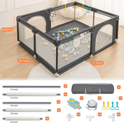 COMOMY Baby Playpen 180 x 150 x 66 cm Playpen for Babies and Toddlers, Large Playpen with Activity Centre for Children, Indoor and Outdoor, Playground with Non-Slip Bottom, Breathable Mesh - QUORE