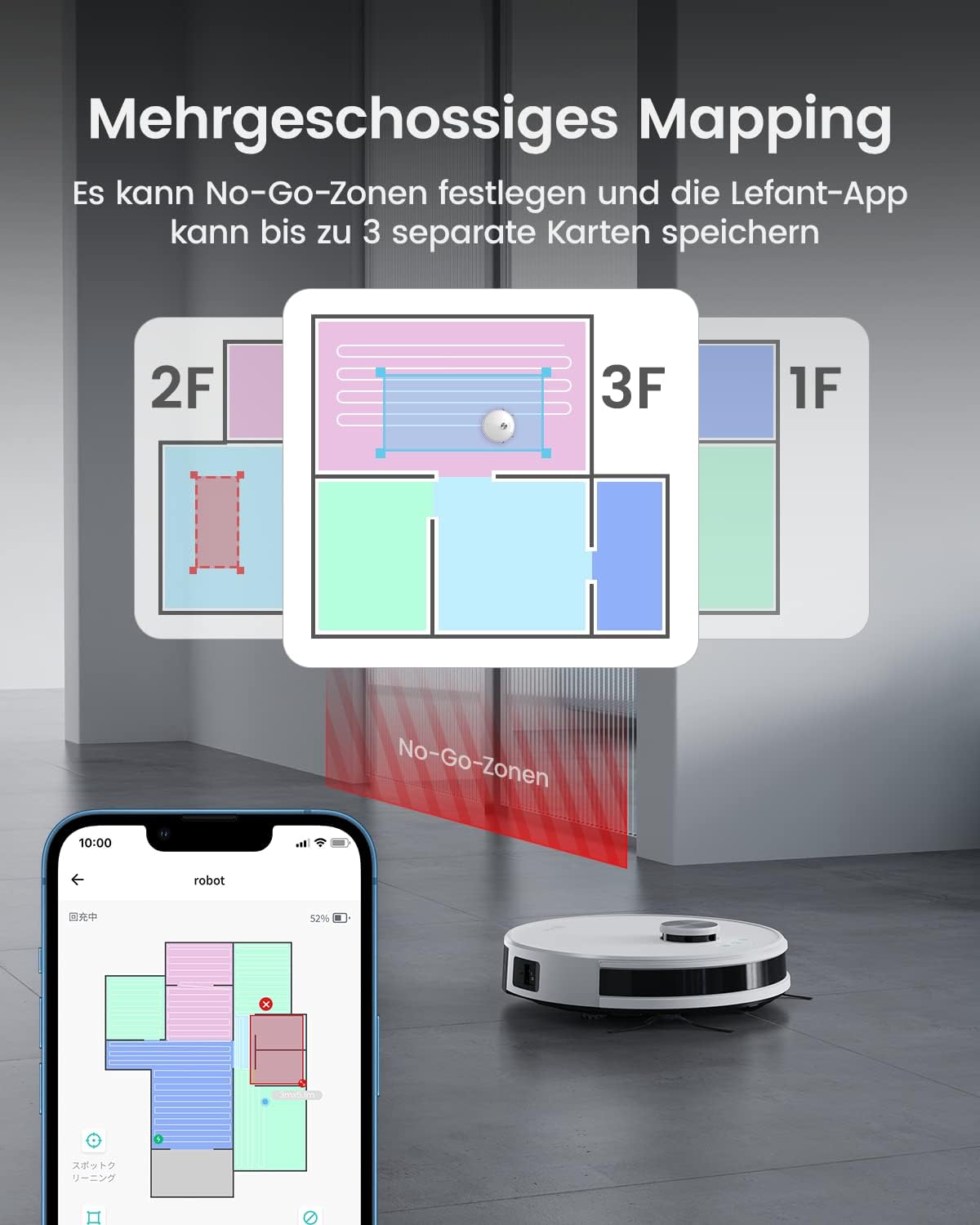LEFANT M1 Robotstofzuiger met dweilfunctie, LiDAR navigatie, 4000 Pa stofzuigerrobot, 200 min. Max, zelfoplagend, wifi, 8 met no-go-zones, ideaal dierenhaar, tapijt, harde vloer
